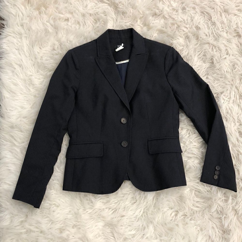J.Crew navy pinstripe blazer from wool suiting collection (green trim)  size 2